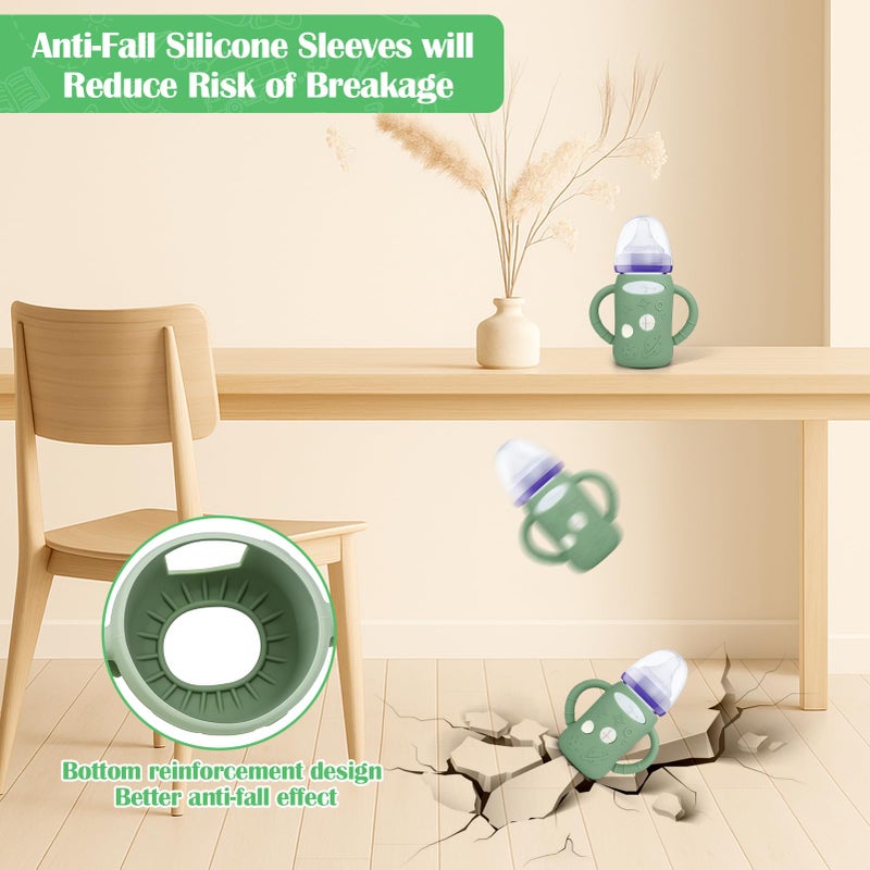 بوسوها BUSOHA 3 عبوات من أكمام السيليكون لزجاجات Lansinoh الزجاجية - أكمام زجاجات أطفال برقبة واسعة لزجاجات Lansinoh حامل زجاجة مضاد للمغص مع مقبض واقي سيليكون مضاد للكسر، 5 أونصة - Image 2